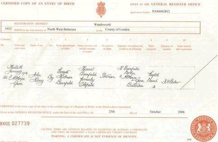 John Henry Barnfield - Birth Certificate