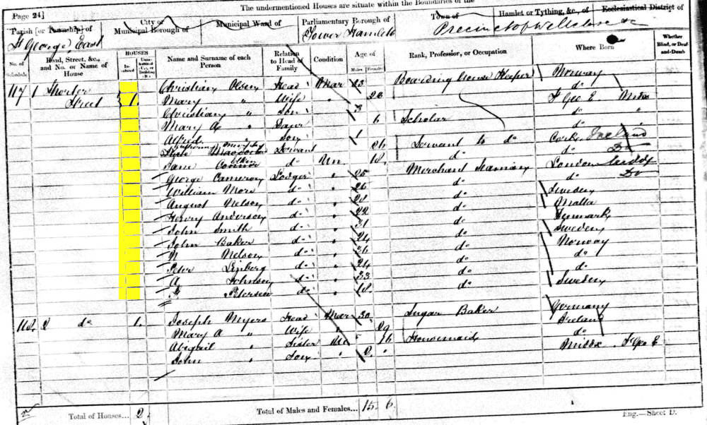 Christian Olsen 1861 census returns