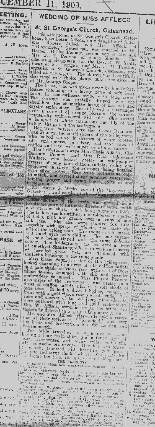 Marriage of H.G. Penney and Lottie Affleck - Report 1