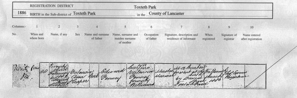 Valencia Ann Harper Penney - Birth Certificate