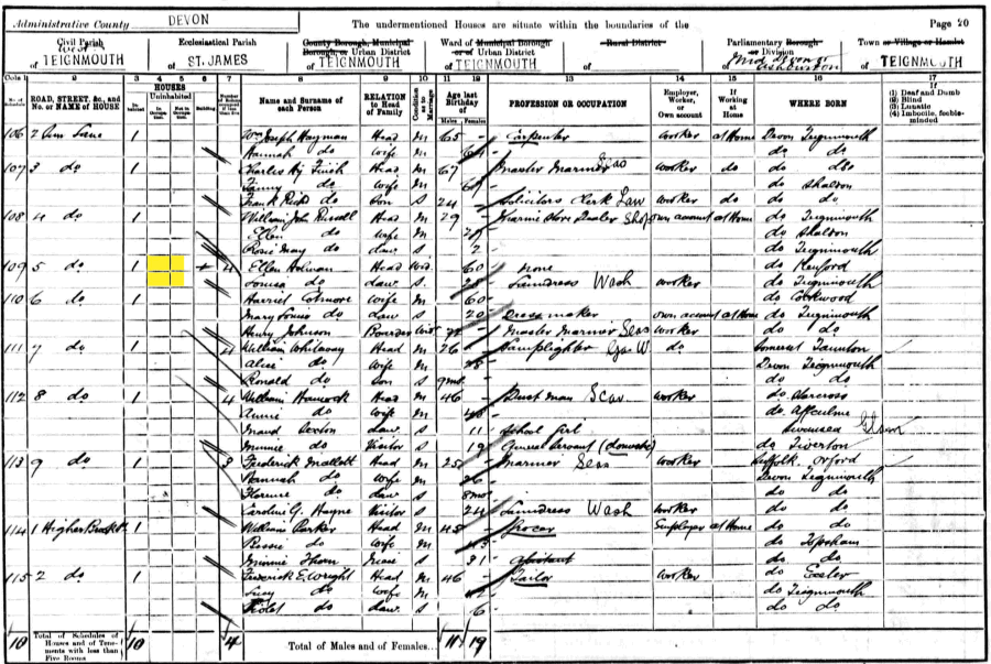 Ellen Holman 1901 census returns