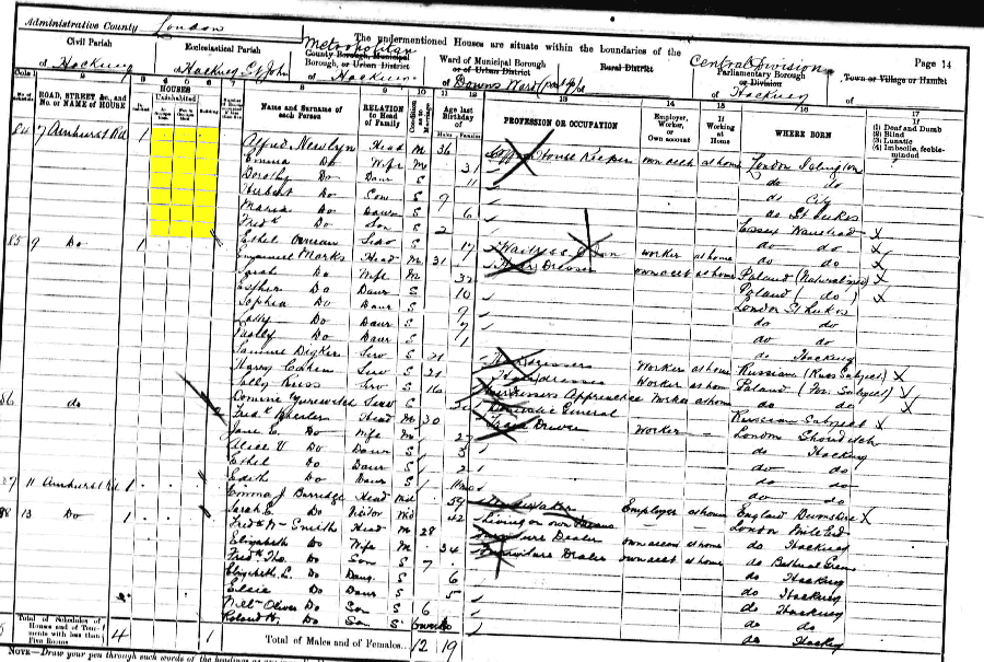Alfred and Emma Newlyn 1901 census returns