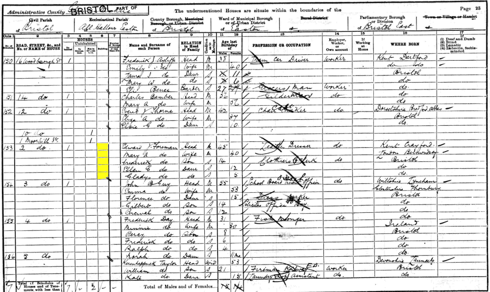 Mary Ann Foreman 1901 census returns