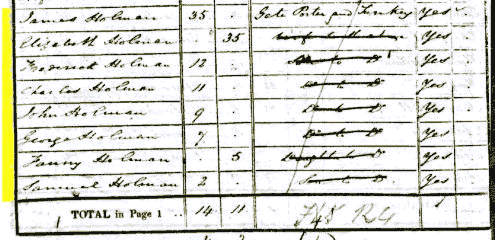 James and Elizabeth Holman 1841 census returns