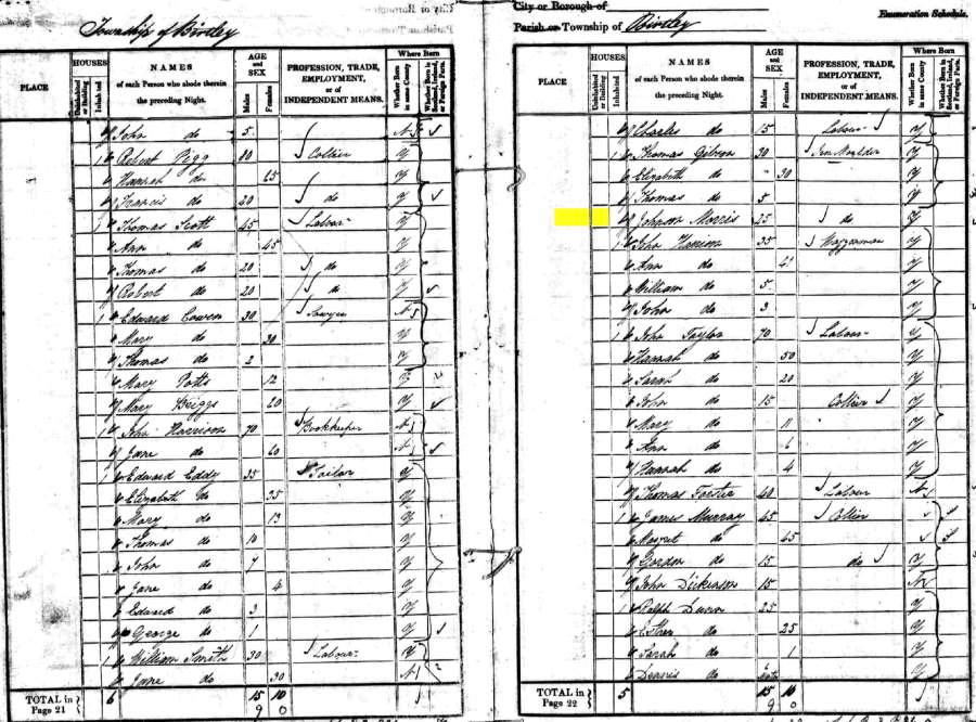 Johnson Morris 1841 census returns