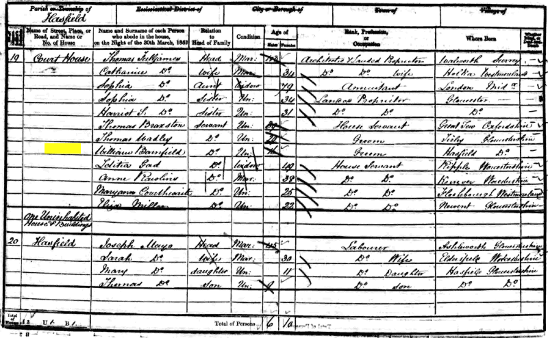 William Barnfield 1851 census returns