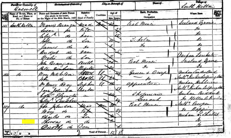 Thomas Beadnell Johnson 1851 census returns