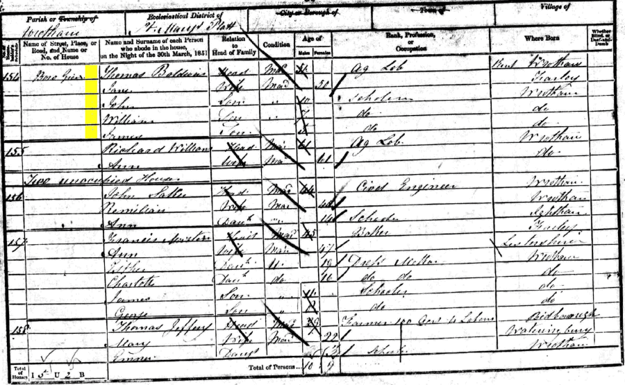 Thomas and Jane Baldwin 1851 census returns