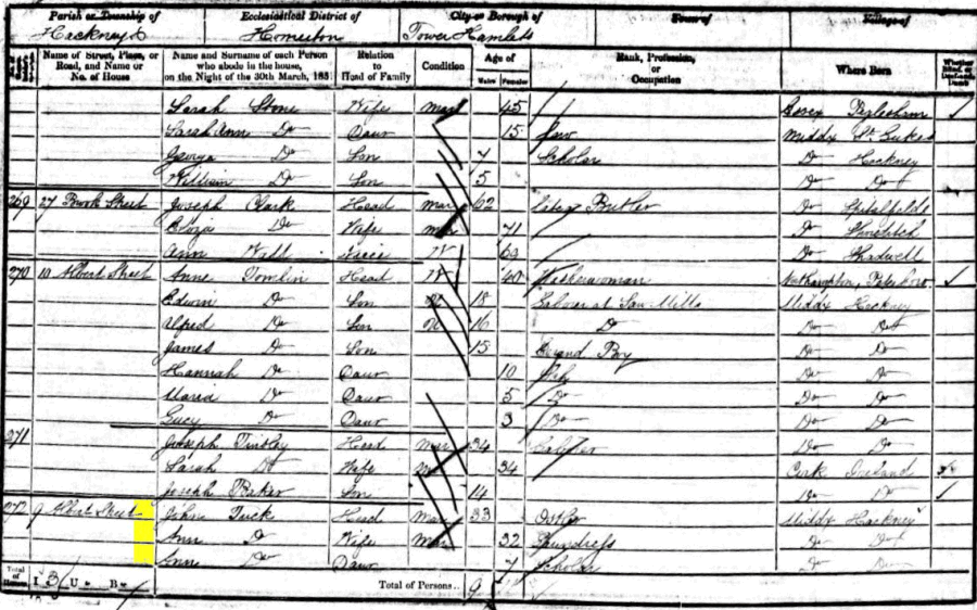 John and Ann Tuck 1851 census returns