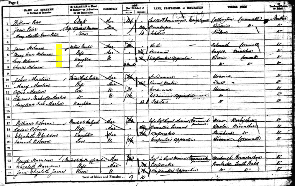 James Pendennis Holman 1861 census returns