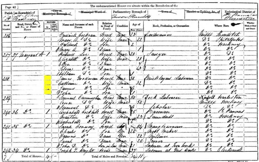 James Goodman 1861 census returns