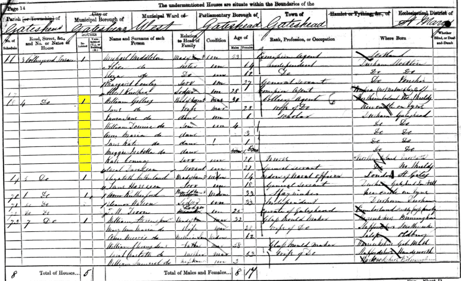 William and Jane Gillies 1861 census returns