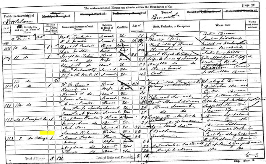 Samuel Holman 1861 census returns