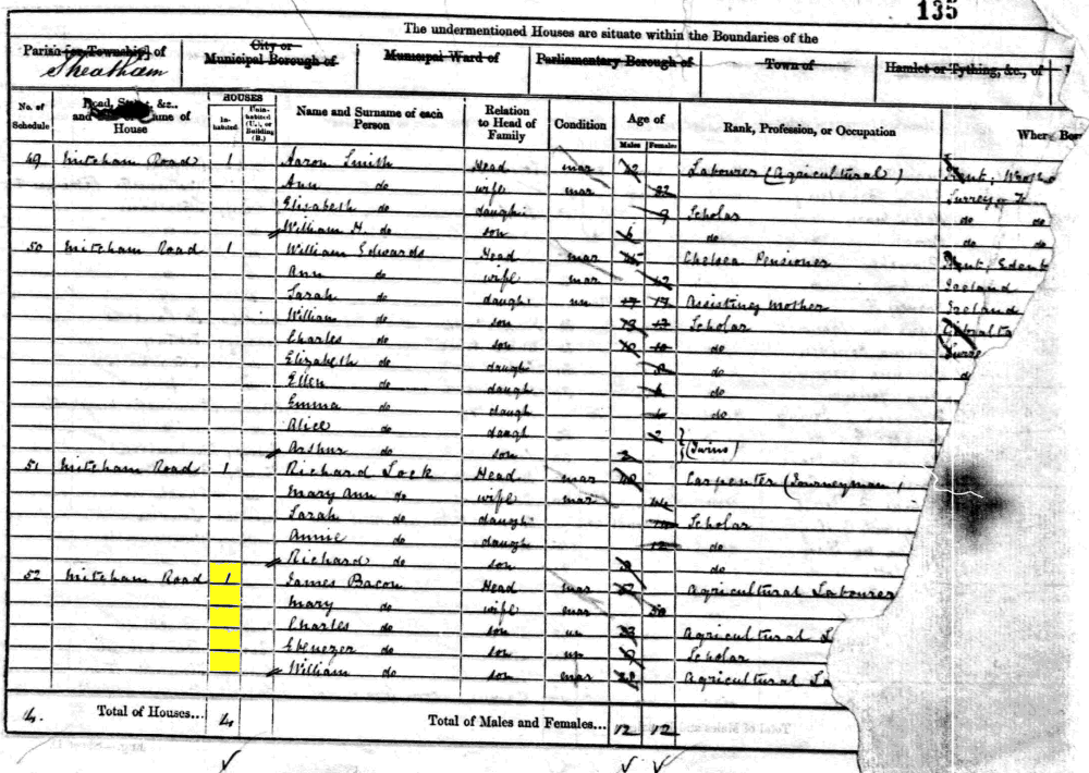 James and Mary Bacon 1861 census returns