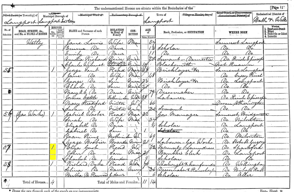 John and Eliza Gush 1871 census returns