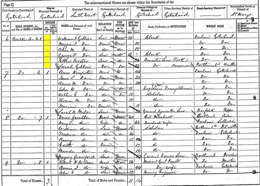 Family of  William and Jane Gillies 1881 census returns