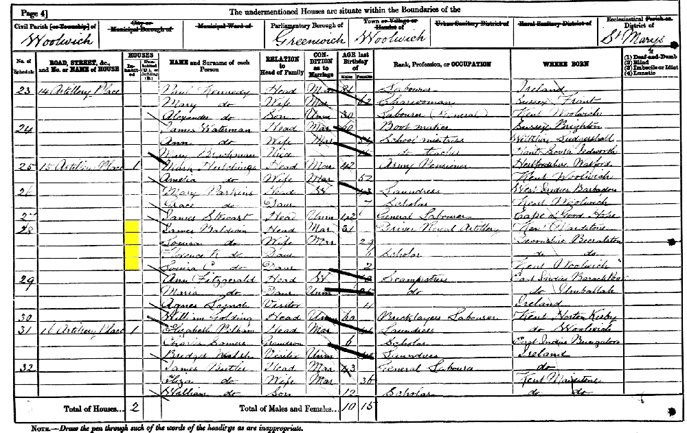 James Baldwin 1881 census returns