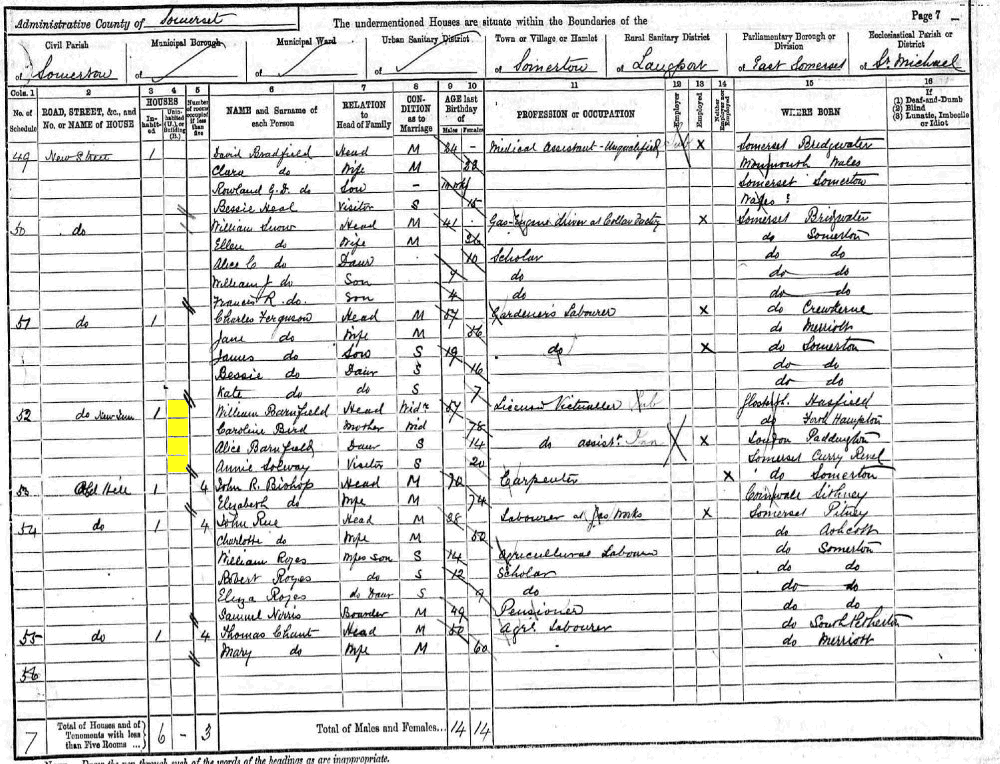 William Barnfield 1891 census returns
