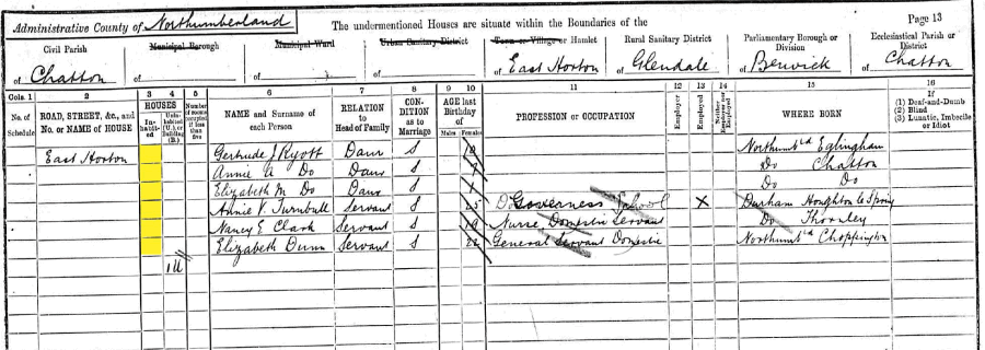 Gertrude Ryott 1891 census returns
