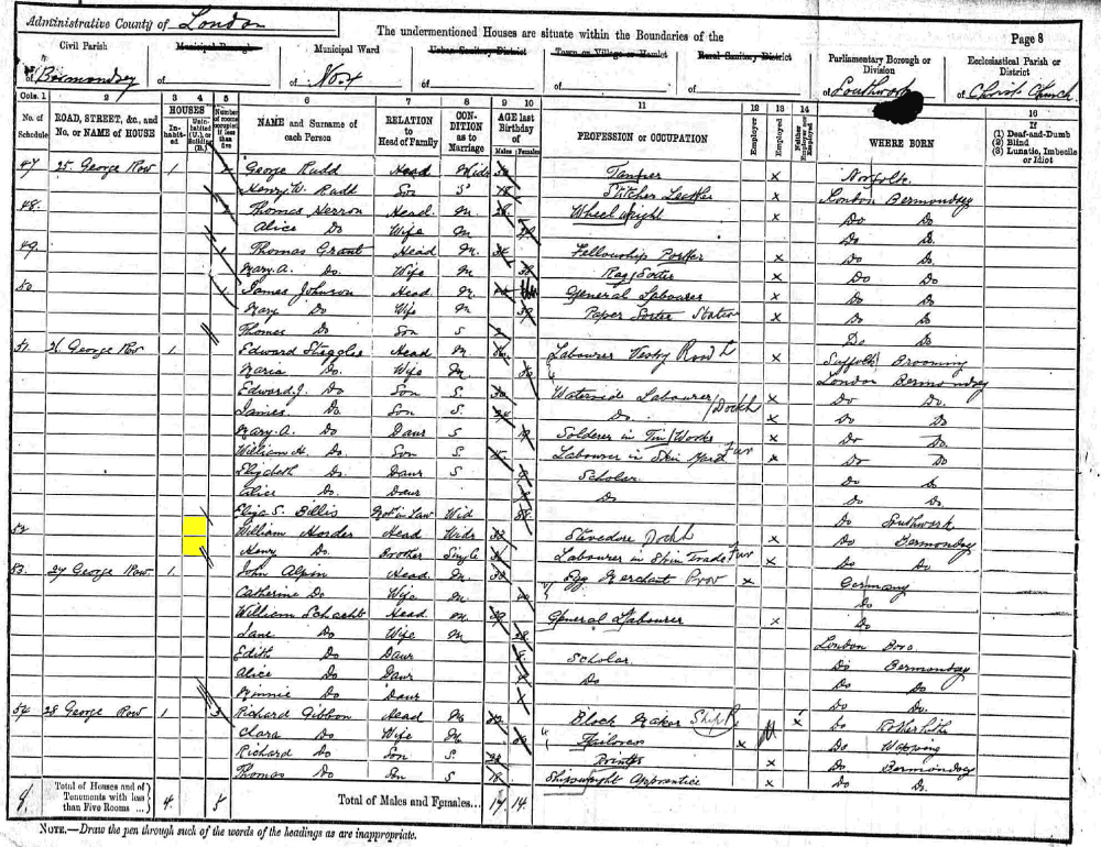 Henry and William Horder 1891 census returns