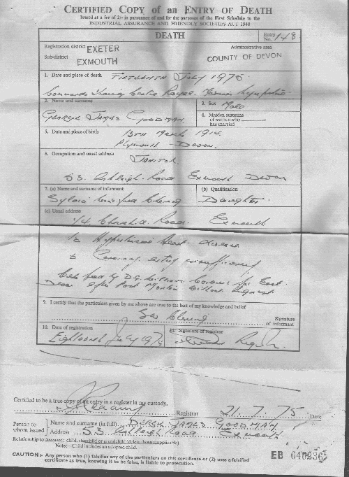 George James Goodman - Death Certificate