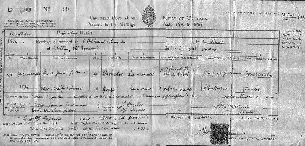 Doris Goodman - Marriage Certificate
