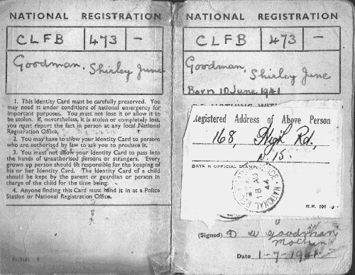 Shirley June Olsen - National Registration Identity Card