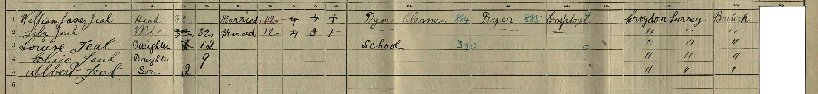 1911 census returns for William James and Lily Jeal and family