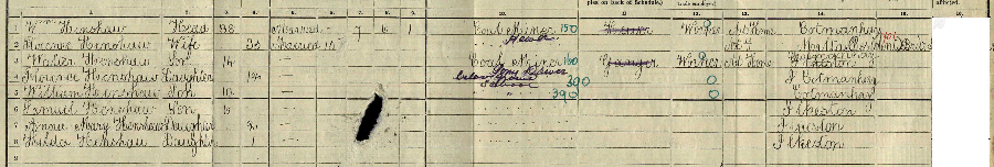 1911 census returns for William and Florence Henshaw and family