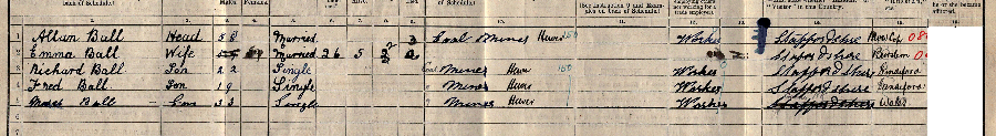 1911 census returns for Allan and Emma Ball and family
