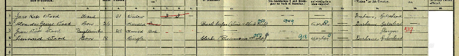 1911 census returns for Jane Kate Wood and family