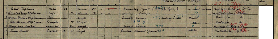 1911 census returns for Robert and Elizabeth Mary Stephenson and family