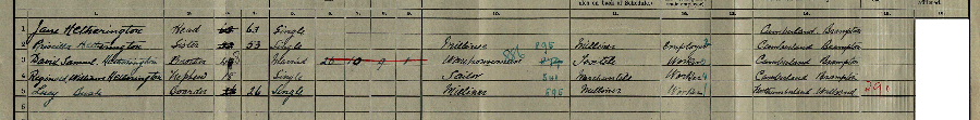 1911 census returns for Jane Hetherington and family