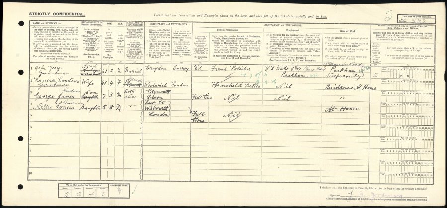 1921 census returns for Goodman Family