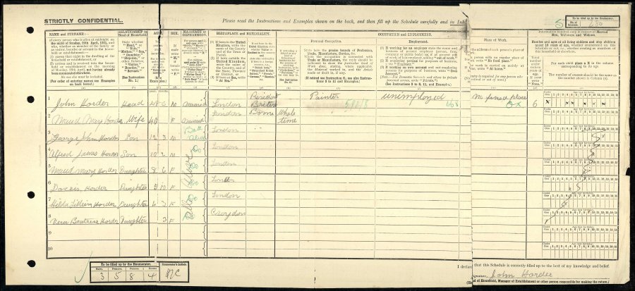 1911 census returns for Henry and Lucy Adams and family