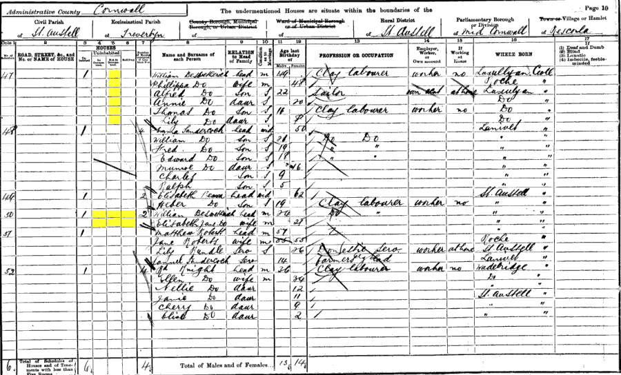 1901 census returns for William Beswetherick and family