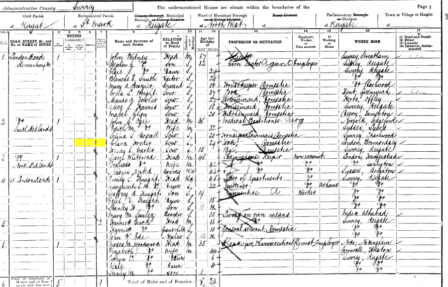 1901 census returns for Clara Horder