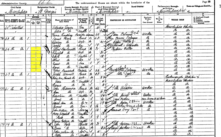 1901 census returns for Albert and Elizabeth Baskerville and family