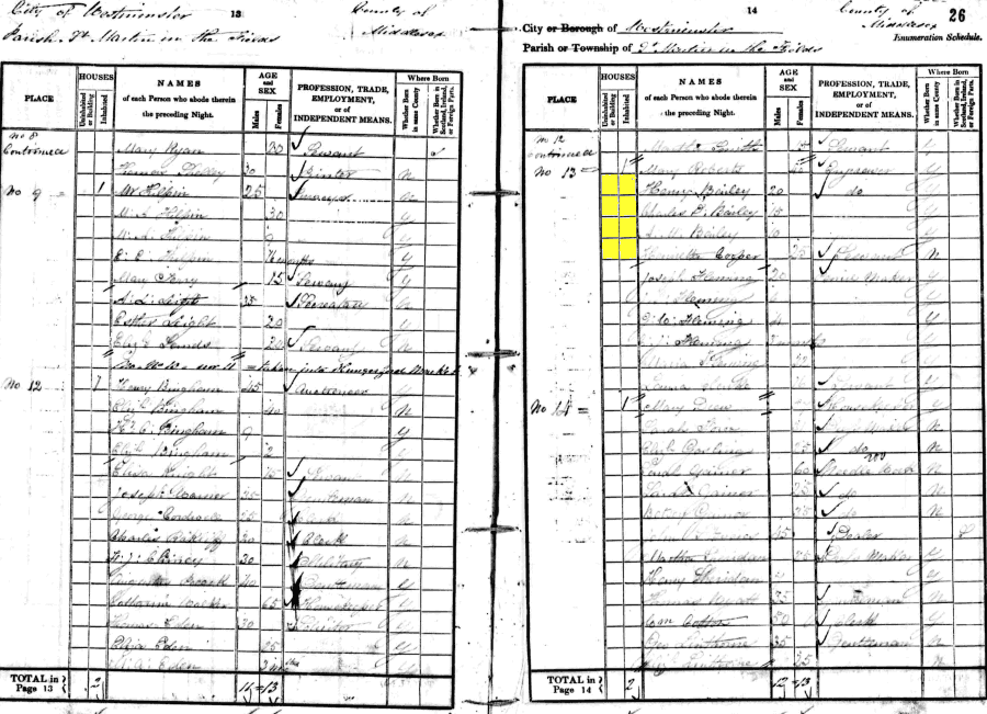 1841 census returns for Henry, Charles, Ambrose Bailey