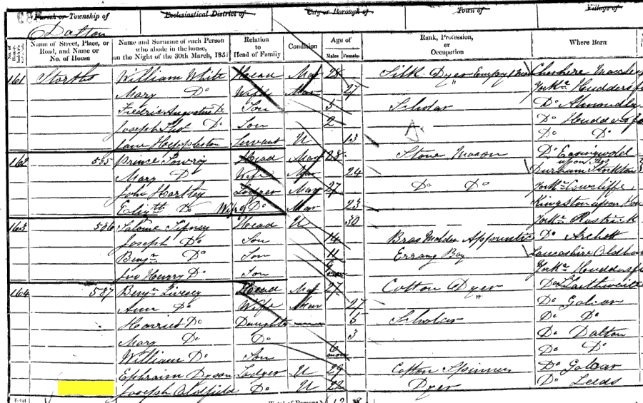 1851 census returns for Joseph Oldfield