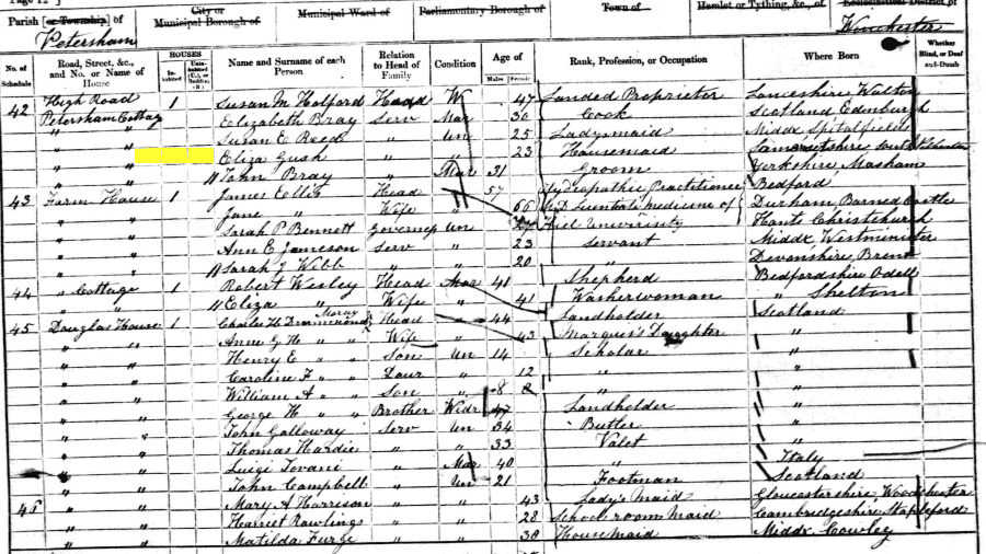 1861 census returns for Eliza Gush