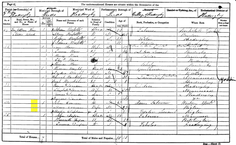 1861 census returns for Maria Clapham & John Craven