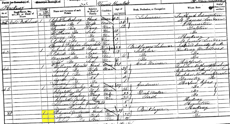 1861 census returns for Edward and Louisa Goodman and family