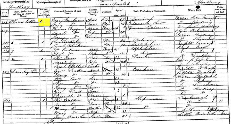 1861 census returns for Mary Ann Fairbairn and family
