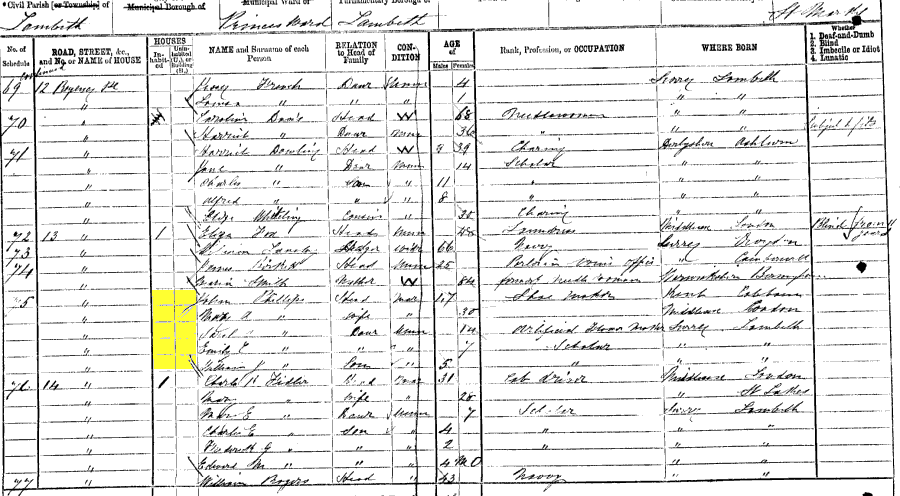 1871 census returns for John and Mary Ann Phillips and family
