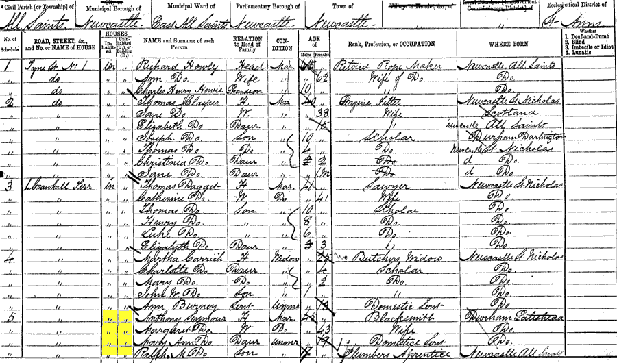 1871 census returns for Anthony and Margaret Seymour and family