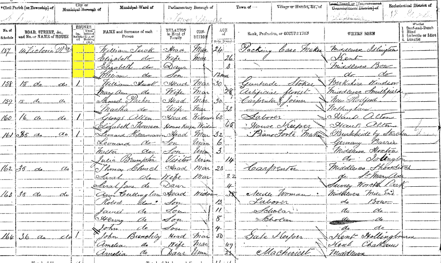 1871 census returns for William and Elizabeth Tuck and family