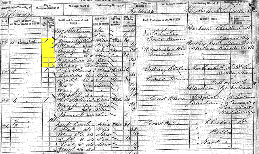 1881 census returns for James and Mary Afflick and family