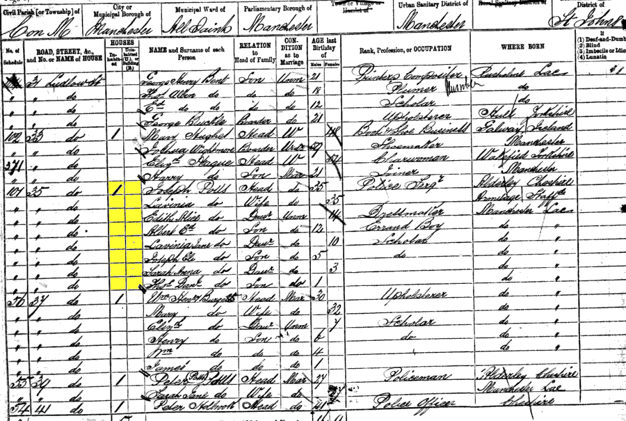 1881 census returns for Joseph and Lavinia Potts and family