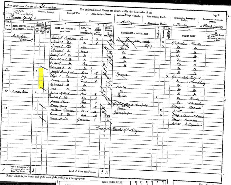 1891 census returns for Joseph & Eliza Barnfield & family